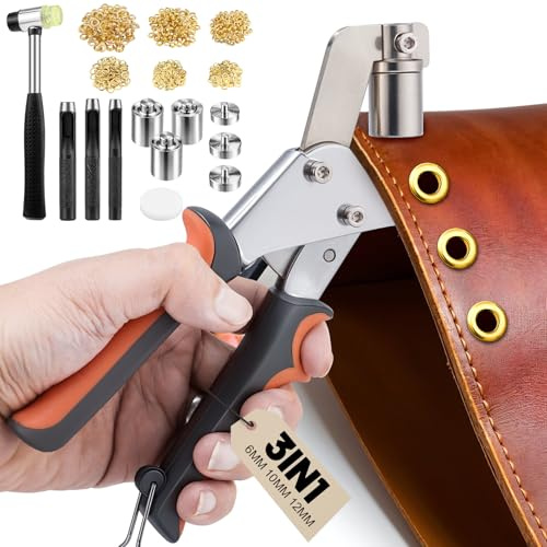 Gyfent Eyelet Punch Kit, 6+10+12mm Grommet Tool Kit with 900 Metal Eyelets and Grommets in Gold Grommet Eyelet Pliers Kit Eyelet Tool for Fabric Leather Belt Shoes Clothes