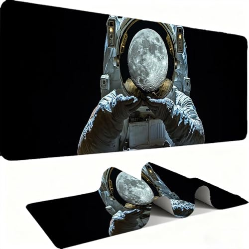 Tapis de Souris 600x300mm Tapis Souris Gamer, Mousepad de Bureau Ultra Mince Base en Caoutchouc Antidérapante Lavable Vitesse précision Améliorées pour PC, Ordinateur, Travail-Astronaute Lune C0P-310