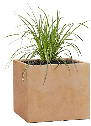 Pflanzwerk® Jardinera Fibra de Vidrio Cube Terracota 28x28x28cm *Maceta a Prueba de heladas* *Protección UV* *Calidad Europeo*
