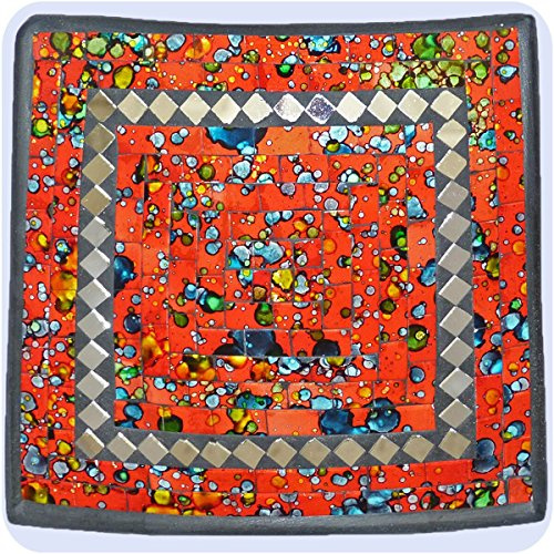 Simandra Mosaikschale Tonschale Glasschale Dekoschale Mosaik Kunsthandwerk Glassteine Deko Quadrat Spiegel klein Color Rot