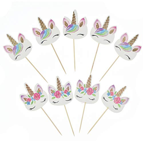 72 Pack Rainbow Unicorn Cupcake Toppers, Double Sided Unicorn Cupcake Toppers Glitter Pegasus for Cupcake Party , Wedding Decoration