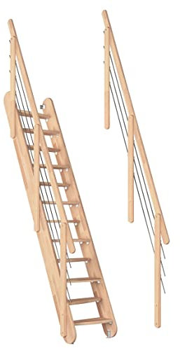 DOLLE Raumspartreppe Bern │ Geschosshöhe: bis 285 cm │ Holzart: Buche Leimholz (roh) │ versetzte Stufen │ inkl. zweiseitigem Geländer│ Breite: 66 cm │ Deckenöffnung: min. 130 x 68 cm │ 150 kg Traglast