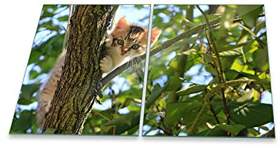 Herdabdeckplatte Ceranfeld 2-Teilig 2x40x52 Katze Grün Kochplatten Induktion