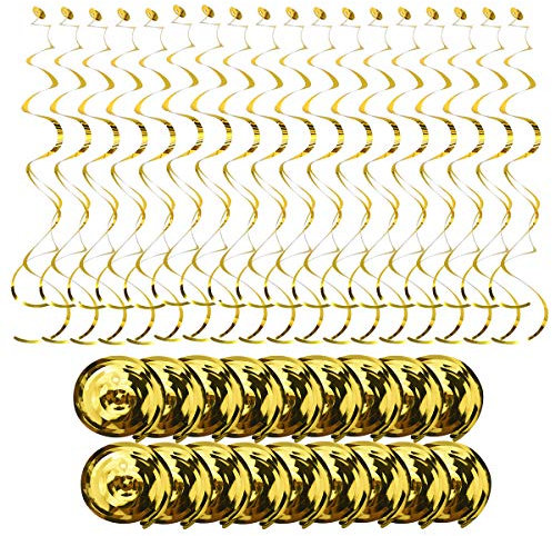 Fodlon 18pcs Serpentinas Cumpleaños Espiral, Decoraciones Techo Forma Remolino, Reutilizables Adornos Colgar Remolino para Baby Shower, Boda, Navidad, Fiesta (Oro)