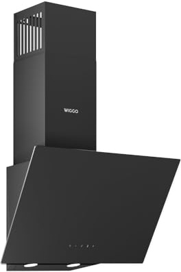 Wiggo Hotte aspirante 50 cm sans tête I évacuation d'air recirculation 300 m³/h – Écran tactile LED 3 niveaux I Hotte inclinée avec filtre à graisse & 2 filtres à charbon I Hotte avec façade noir