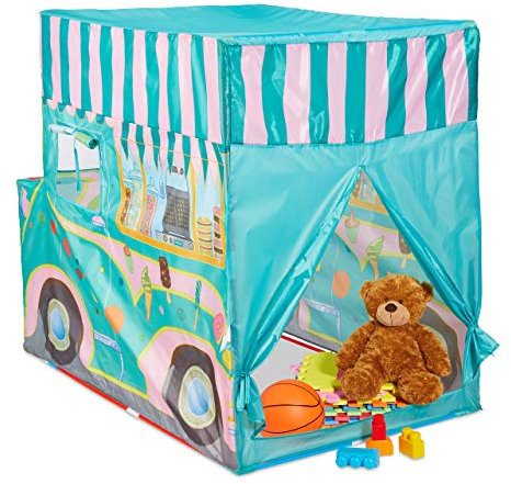 Relaxdays Ice Cream Truck, Spielzelt mit Automotiv, drinnen und draußen, HxBxT: 100x70x120 cm, Kinderspielzelt, bunt