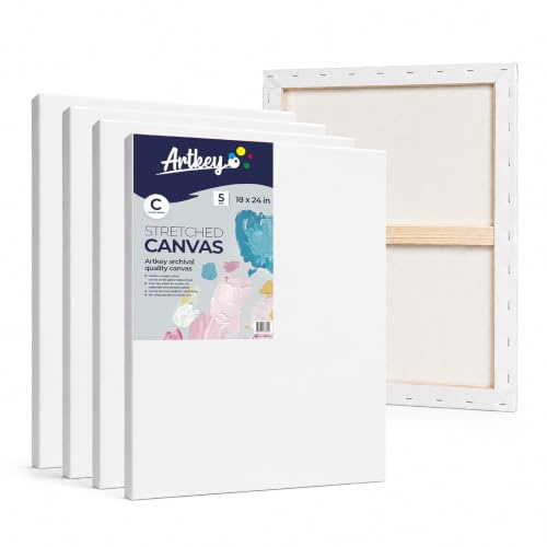 Keilrahmen zum Malen, 45 x 60 cm, 5er-Pack, 300 g/m², dreifach grundiert, säurefrei, 100% Baumwolle, gerahmte Leinwand, leere Kunstleinwände für Acryl, Gießen, Öl, Aquarellmalerei