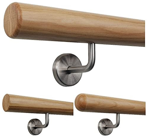 TIBU Handlauf Holz Eiche Ø 50 mm Geländer Treppe 0,3m - 5m, Länge 100 cm und Enden Radius gefräst
