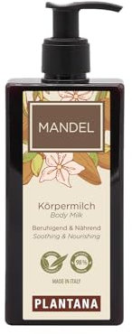 PLANTANA® Mandel Körpermilch 250 ml | antioxidativ | feuchtigkeitsspendend | frei von Parabenen, Silikonen, SLES, künstlichen Farbstoffen und Mineralölen