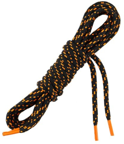 Les Lacets Français - Lacets ronds et très épais - RANDO - Pour des randonnées tout terrain - 150cm - 100% Polyester - Couleur : Noir/Orange - FABRIQUE EN FRANCE Entreprise Patrimoine Vivant