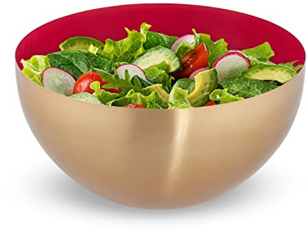 Set 3 Ensaladeras Redondas Ø 25 cm, Frutero Acero Inoxidable, Cuenco Repostería, Bol Cocina 3,5 Litros, Rojo y Dorado