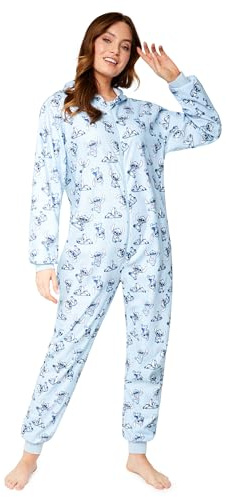 Disney Pyjama Stitch Combinaison Pyjama Femme Stitch Grenouillère Adulte en Polaire Tailles Femme et Fille Ado S au XL (Bleu Stitch, L)