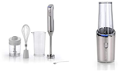 CUISINART RHB100E Mixer a immersione Cordless in acciaio, Caraffa senza BPA, Frusta & RPB100E Frullatore Portatile Cordless, Bicchiere in Tritan senza BPA da 450ml
