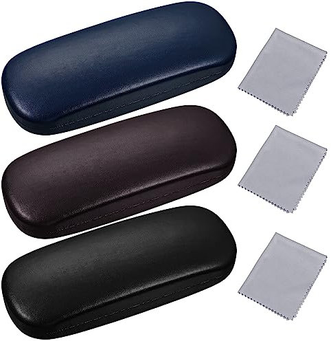 aurorayer 3 Stück Brillenetui Hardcase, Tragbar Brillentasche, Kratzfeste Brillenbox Damen mit Putztuch für Brillenaufbewahrung (Schwarz, Blau, Braun)