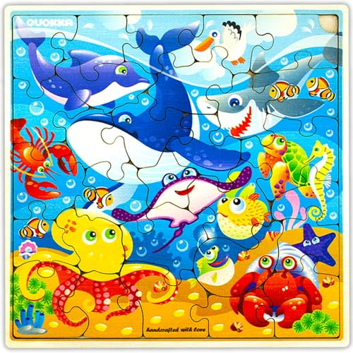 QUOKKA Wooden Ocean Puzzles for Kids Ages 3-5 – 28 Pieces Toddlers Kids Puzzles Ages 4-8 Year Olds – Wood Ocean Toys for Children Games for Boys and Girls 6-8 yo
