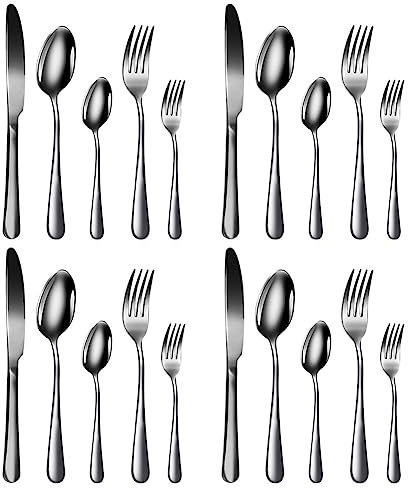 Ensemble de Couverts en Acier Inoxydable, Set Couverts de Table 4 Personnes Couverts Inox avec Couteau, Fourchette, Cuillère Poli Miroir Service de Table, Très Adapté à Un Usage Quotidien