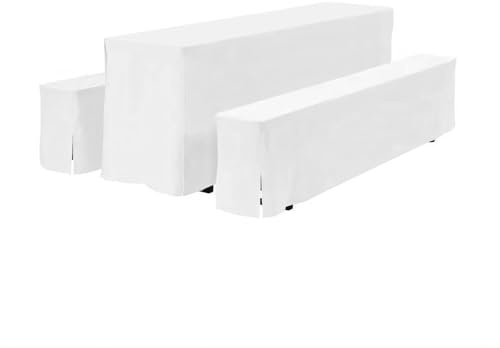 Stoff-Kollektion - Hussen Bierzeltgarnitur Set 3er aus Polyester - Bierbank- & Biertischhussen Bodenlang - Festzeltgarnitur aus 1x Biertischbezug 220x50x70cm & 2X Bierbankbezug 220x25x45cm - Weiß
