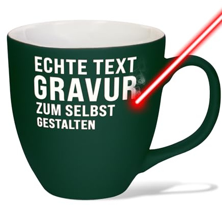 XXL Jumbotasse gravieren, Hochwertige Porzellan-Tasse mit Gravur, Soft Touch Oberfläche matt, in Forest Green, 400 ml | Personalisiertes Geschenk