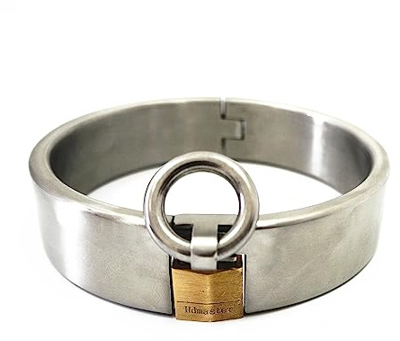 QMIQMI Edelstahl Vorhängeschloss Kragen für Sklaven - Metall Bondage BDSM Halsband Halskette für Erwachsene Erotikspiele, Sex Halsfessel mit O-Ring Restraint Werkzeug für Paare, Silber, 11.7cm