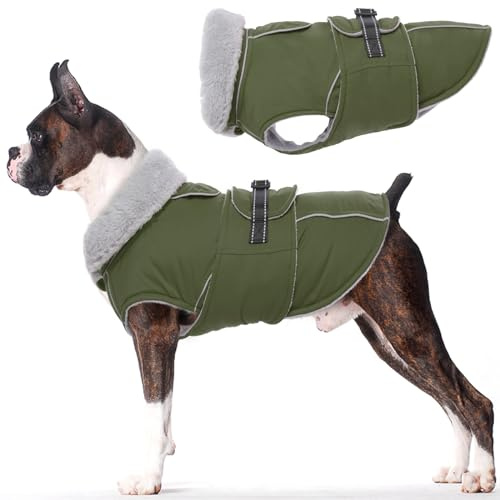 Lelepet Winter Hundemantel, Wasserdichter Wintermantel für Kleine Hunde, Warme Hundejacke mit Fleecekragen, Hund Winterjacke Outdoor Schneeanzug (Armeegrün, S)