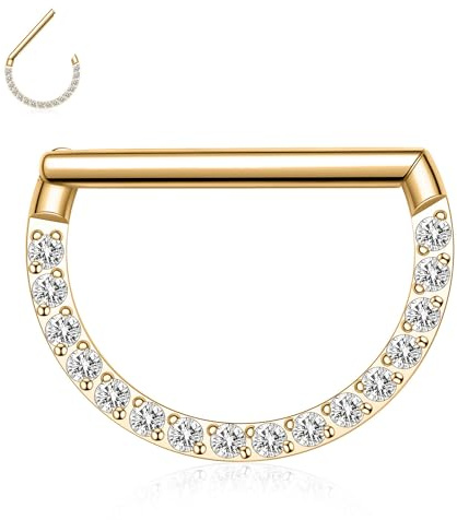 hengkaixuan Piercing-Schmuck Nasenring 16G Gold 8mm mit CZ Halbkreis & Straight Rod Design für Septum, Rook, Daith, Helix, Tragus, Conch, Cartilage & Nose Piercing 316L Chirurgenstahl 0.005kg