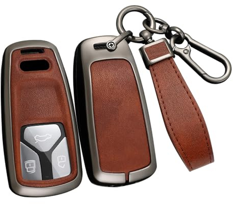 ontto Metall Schlüsselhülle Cover Autoschlüssel Hülle Passt für Audi A4 B9 A4L A5 SQ5 Sportback F5 S5 RS5 A7 C8 A8 Q5 Q7 SQ7 TT TTS 8S Schutzhülle Schlüsseletui Fernbedienung 3 Tasten-Schwarz Braun