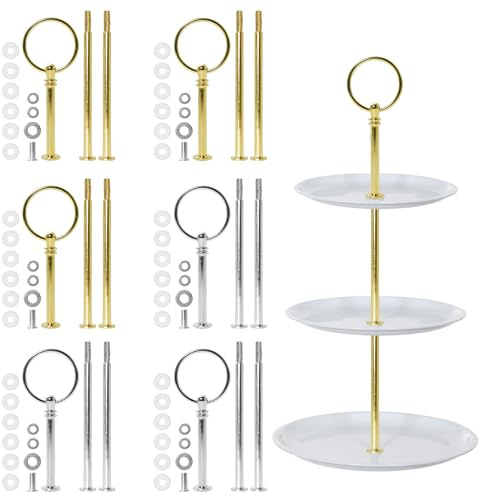 6 Set Etageren Stangen.Vintage Etageren Bausatz.Metallstange Etageren 2 bis 3 Etage Silber Mittellochausstech für Geburtstag Hochzeitstorte Dessertdisplay.Farbe Gold und Silber(Platte Nicht enthalten)