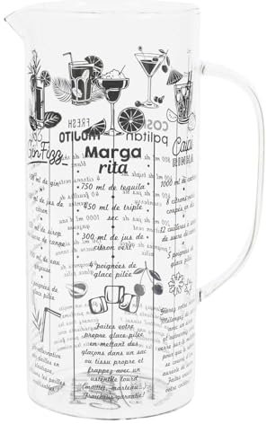 COOK CONCEPT - KA5875 Pichet à Cocktails 2L avec Recettes Intégrées - Design Élégant en Borosilicate - Idéal Apéritifs et Soirées - 165 x 10 x 10 cm - Transparent Noir