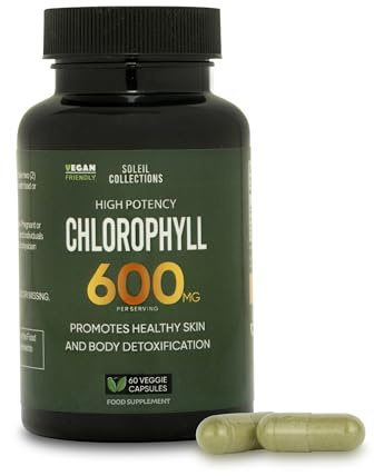 Chlorophyll Capsules 600 mg - Natural Chlorophyll Pills for Both Women & Men - Odour Control- Chlorophyll Supplement Promoting Energy, Immunity, Skin Health, and Internal Deodorization. 60 Capsules