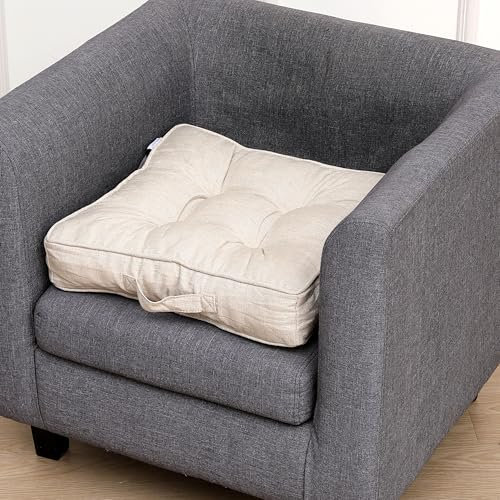 RACE LEAF Armchair Booster Cushion - Large 45cm Square Firm Seat Pad with 10cm Thick Lift - Soft Touch Cotton for Elderly, Post-Operative, Pregnancy - Removable & Washable Cover - BEIGE