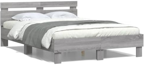 ZEYUAN Bettgestell mit Kopfteil Beleuchtung Grau Sonoma 120x200 cm, Bett, Bed Frame, Familienbett, Bettrahmen, Bett Gestell, Bett Rahmengestell, Schlafzimmer Bett - 3207558