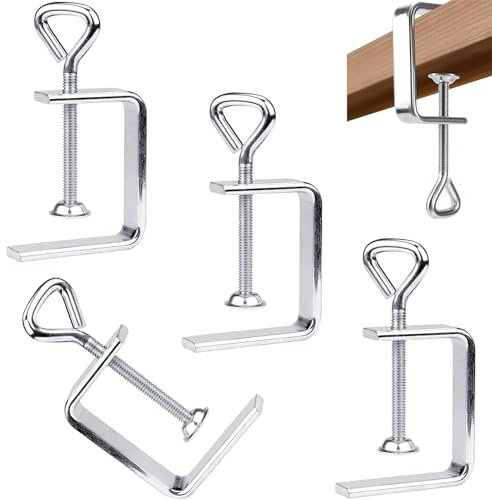 Mainiusi Schraubzwingen Klein Tischklemme 4 Stück, C Klemme Kleine Schraubzwingen Edelstahl C Zwinge Schraubklemme, Trägerklemme für Zwingen Verstellbaren C-Klemme Universal Schraubzwingen(Silber)