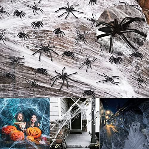 Halloween Deko,60g Spinnennetz mit 30 Spinnen für Haus & Garten Deko