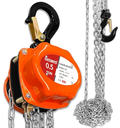 YATOINTO Chain Hoist 1/2 Ton (1100Lbs), Portable Mini Hand Chain Hoist Compact 20FT, Manual Chain Block Hoist 12.2 Headroom, Lightweight Industrial Steel for Garages Warehouse Automotive Machinery