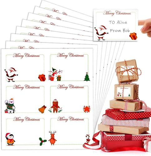 120 PCS Christmas Labels Stickers, Self-Adhesive Christmas Sticker Labels for Presents, Xmas Name Stickers, Xmas Sticker Gift Label, Name Tags, for Present, Cards, Envelope