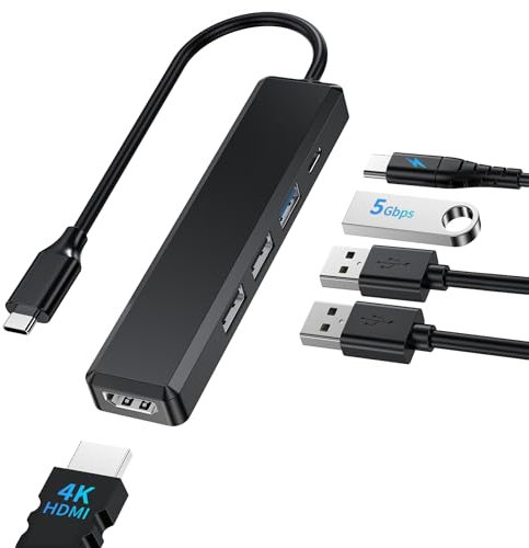 BHHB M80 Hub USB C HDMI 4K/ PD 100W Carica/USB 3.0 5Gbps/ 2*USB 2.0, Hub USBC 5 in 1 Adattatore Multiporta Type C Docking Station Compatibile con MacBook Pro/Air M4 M3 M2 M1, Mac, iMac, iPad, iPhone