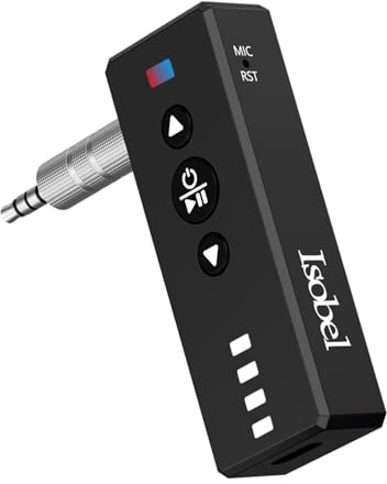 Isobel Bluetooth 5.4 Transmitter Receiver, 3 in 1 Portable Wireless Bluetooth Audio Adapter to Any 3.5mm AUX Jack for TV PC Car Airplanes Boats Home Stereo Gym with Micphone, TF Card Fast Playback MP3