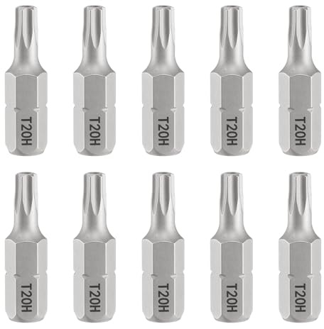 QUARKZMAN 10pcs T20H Embout de Tournevis Torx 1/4 Tige Hexagonale 25mm/1 Longueur Magnétique Tête Étoile à 6 Pans Acier S2 Embout de Tournevis avec Trou