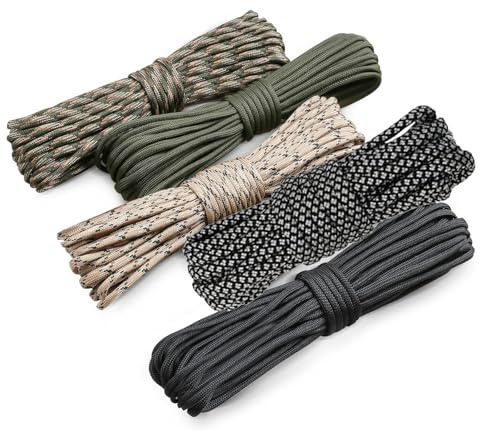 Yilceemy 5 Piezas Paracord, Cuerda Paracord de Nylon, 7 Hilos de Núcleo Cuerda Paracord, para Al Aire Libre y La Supervivencia y Acampar (10M)