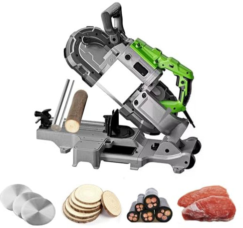 dosiwlatever Sega a Nastro da banco da 1100 W con Lama di Ricambio, Sega a Nastro per Metallo, Base in Alluminio Ispessito Rimovibile, Gamma di Taglio 110 mm × 110 mm, Sega elettrica