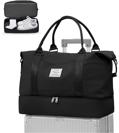 WEPLAN Sac de Voyage 45x36x20 pour Easyjet Bagage à Main Avion Sac Weekend Femme Homme Sacs Cabine Impermeable Sacs de Sport Voyage avec Compartiment à Chaussures Travel Bag,A02-Noir