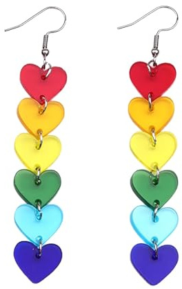 FloralGrace Boucles d'oreilles Arc-en-Ciel en Forme de cœur pour Femmes, légères Boucles d'oreilles en Acrylique comme Bijoux LGBTQ éclatants, idéales pour Festivals et événements de fierté