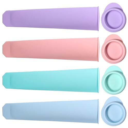 Tucnoeu 4 Stück Wassereis Tüten, Eisformen Silikon, Wiederverwendbare Eisformen mit Deckel, BPA-frei, für DIY Wassereis (Pink, Blau, Grün, Lila)