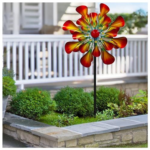 Hazomeu Windrad Garten 57cm Rotor-Durchmesser Magische Windmühle Windrad Windblätter 3D Optik Windrad für Den AußEnbereich,Terrasse