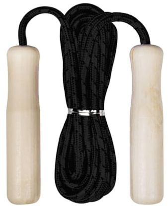Springseil mit Holzgriff und verstellbarer Länge - Springseil geeignet für Erwachsene und Kinder (schwarz)