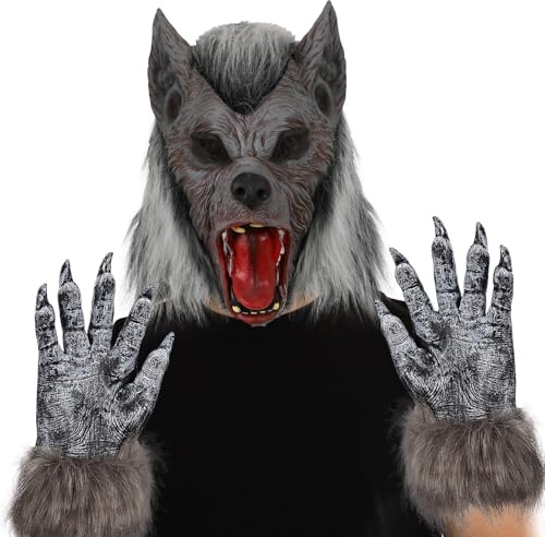 Wolf Maske Erwachsene Gruselige Werwolf Große Böse Wolf Kostüm Männer Vollkopf Latex Horror Unheimliches Outfit Geschenk für Halloween Karneval