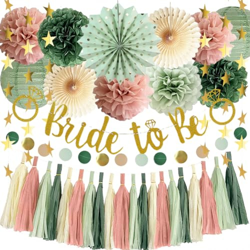 Jga Deko Frauen Grün Rosa Bride To Be Deko Salbeigrün Rosa Papier Girlande Seidenpapier Pom Poms for JGA Bridal Shower Deko Brautdusche Dekorationen