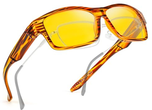 Myiaur Überzieh Nachtfahrbrille für Herren Polarisiert mit Gelben Gläsern Gegen Blendung, Bequeme Überziehbrille Nachtsichtbrille für Schärfere Sicht in der Nacht und Dämmerung
