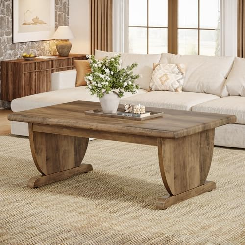 Tribesigns Mesa de Centro Rectangular, Mesa Baja de Madera para Salón, 120 x 60 x 50 cm, Mesa Central de Café de Estilo Rústico con Base Sólida, Fácil Montaje, Marrón Medio