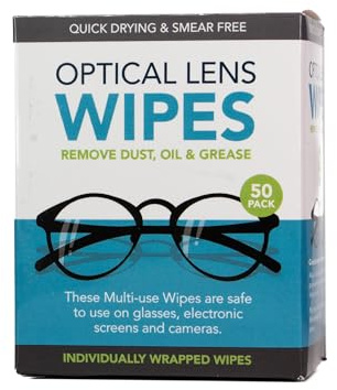 County Sales Optical Lens Cleaning Wipes, 50-Pack, Quick-Drying, Multi-Use for Glasses, Screens and Cameras